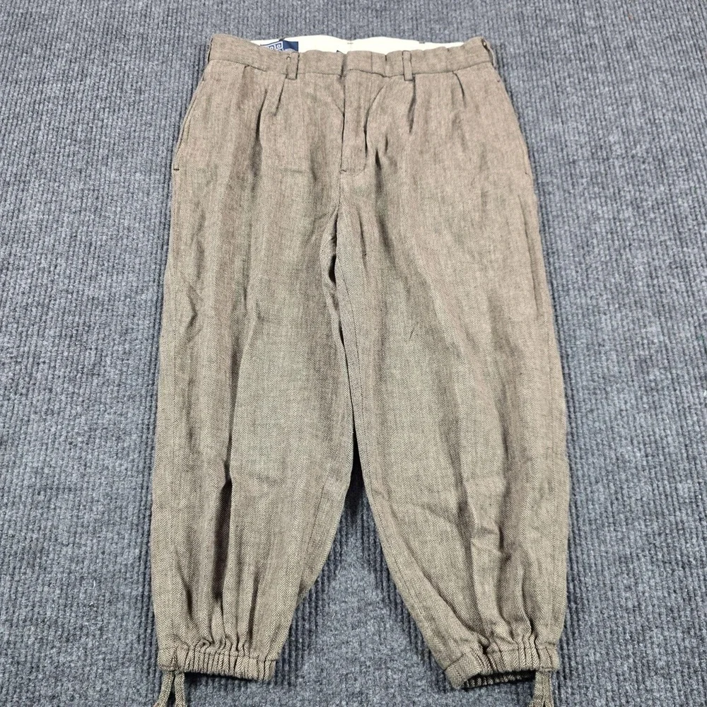 Polo Ralph Lauren Pants Mens 34 Brown Linen Herringbone Tweed Cuffed ALTERED